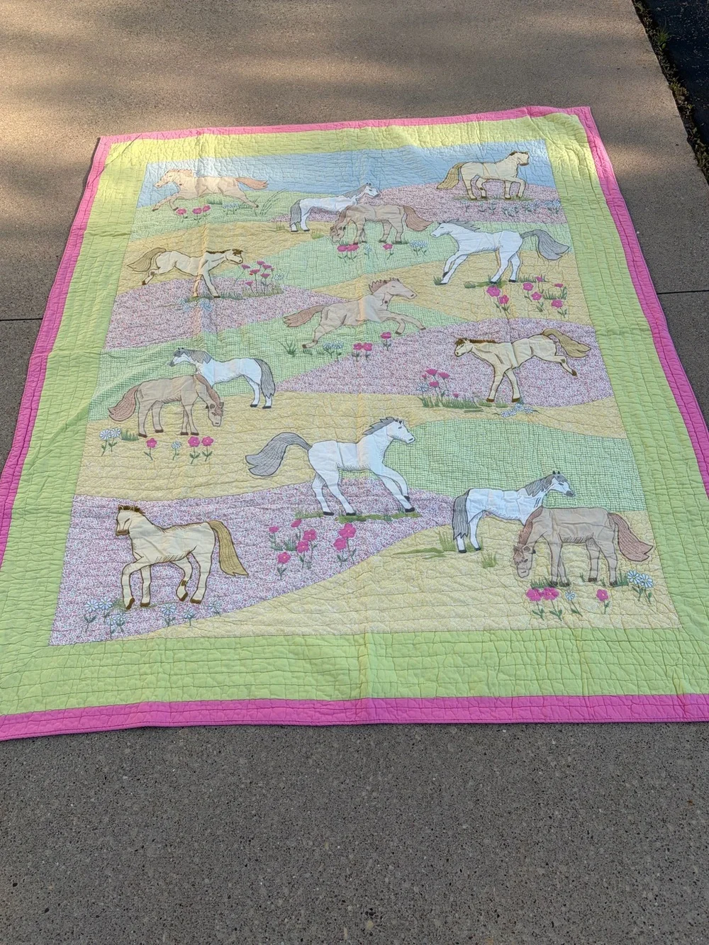 Vintage The Company Store Ponies in the Pasture twin quilt patchwork horses